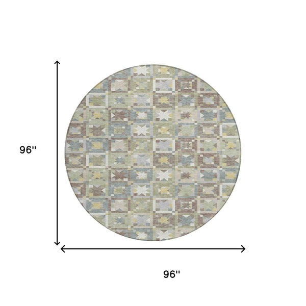 8 Foot Round Patchwork Polyester Area Rug Washable Indoor Outdoor Patio Decor