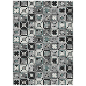 Gray Black Patchwork Polyester Area Rug Washable Uv Resistant Felt Back Indoor Outdoor