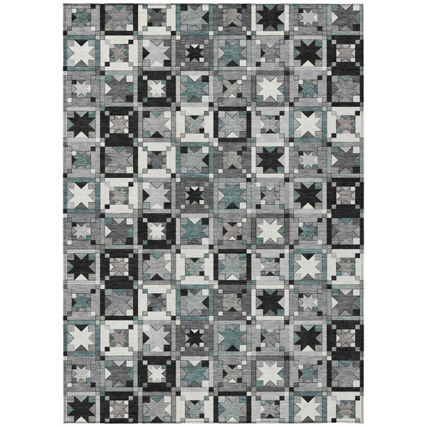 Gray Black Patchwork Polyester Area Rug Washable Uv Resistant Felt Back Indoor Outdoor