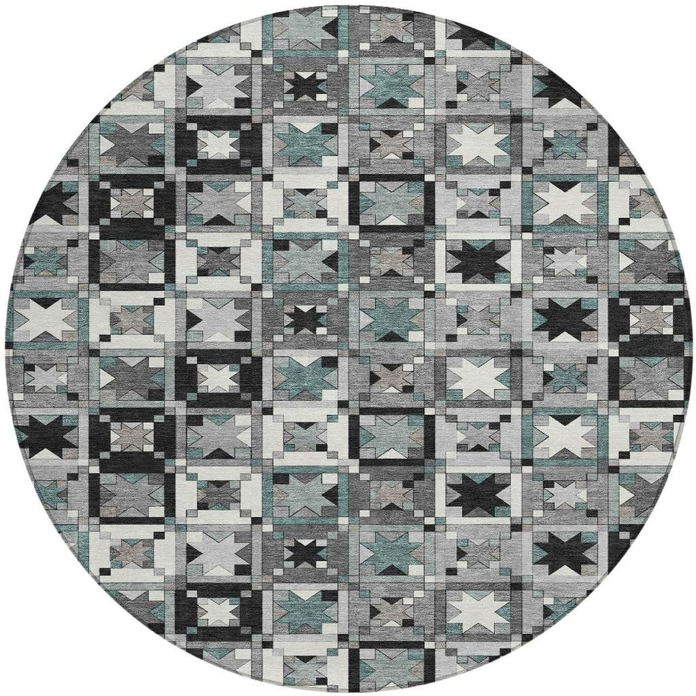 8 Foot Round Patchwork Polyester Area Rug Geometric Indoor Outdoor Washable