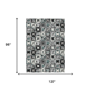 Gray Black Patchwork Polyester Area Rug Washable Uv Resistant Felt Back Indoor Outdoor