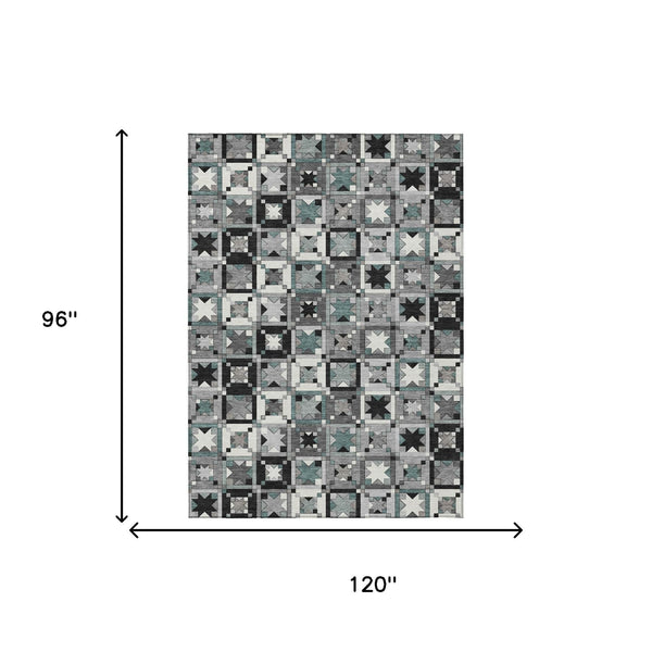 Gray Black Patchwork Polyester Area Rug Washable Uv Resistant Felt Back Indoor Outdoor