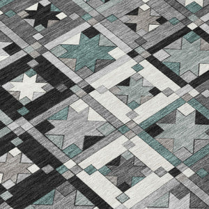 Gray Black Patchwork Polyester Area Rug Washable Uv Resistant Felt Back Indoor Outdoor