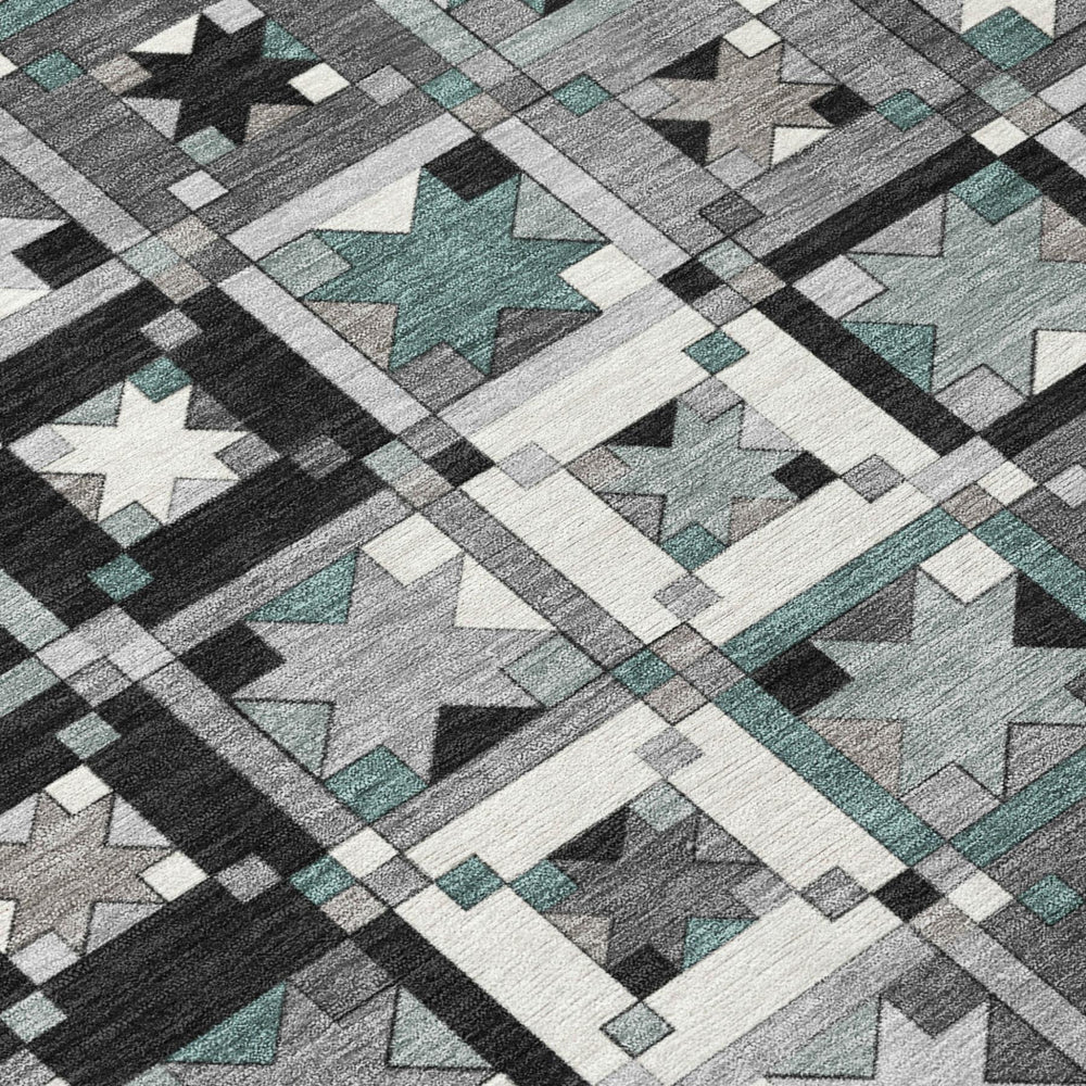 Gray Black Patchwork Polyester Area Rug Washable Uv Resistant Felt Back Indoor Outdoor