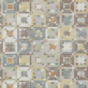 Ivory Brown Patchwork Polyester Area Rug Washable Uv Resistant for Indoor Outdoor Use