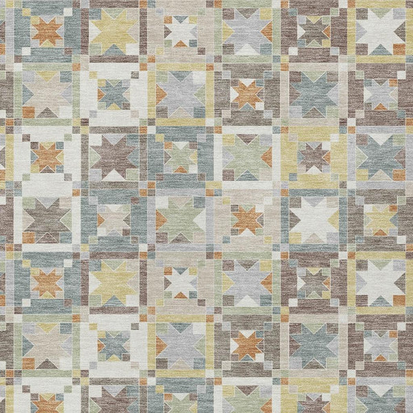 Ivory Brown Patchwork Polyester Area Rug Washable Uv Resistant for Indoor Outdoor Use