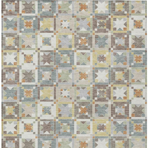 Ivory Brown Patchwork Polyester Area Rug Washable Uv Resistant for Indoor Outdoor Use