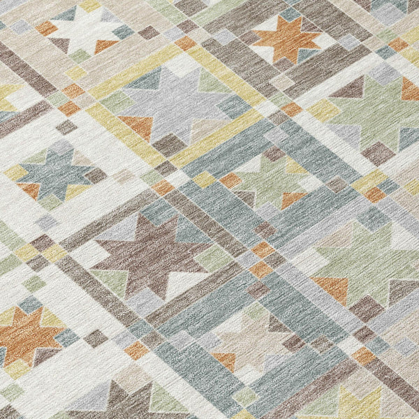 Ivory Brown Patchwork Polyester Area Rug Washable Uv Resistant for Indoor Outdoor Use