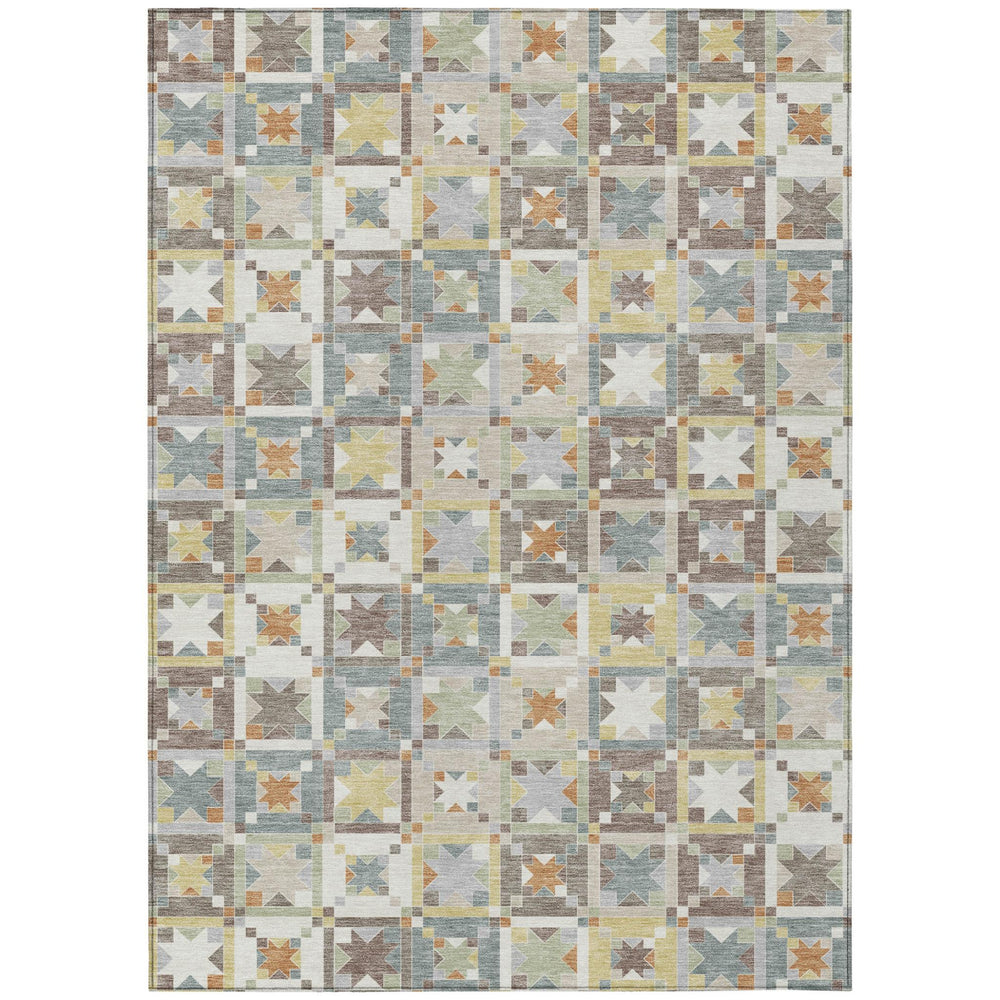 HomeRoots Ivory Brown Patchwork Polyester Area Rug Washable Uv Resistant for Indoor Outdoor Use 8' x 10' 730387