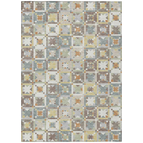 HomeRoots Ivory Brown Patchwork Polyester Area Rug Washable Uv Resistant for Indoor Outdoor Use 8' x 10' 730387