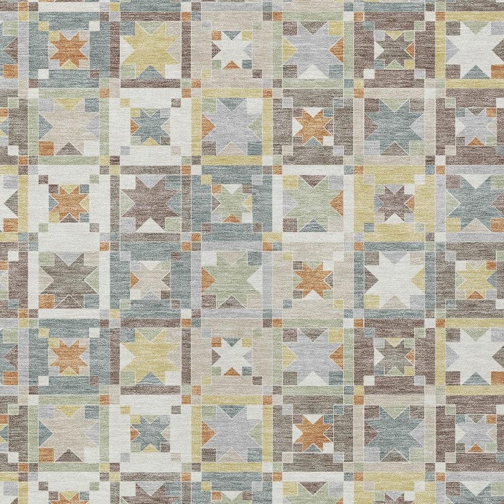 HomeRoots Ivory Brown Patchwork Polyester Area Rug Washable Uv Resistant for Indoor Outdoor Use 8' x 10' 730387