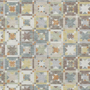 Ivory Brown Patchwork Polyester Area Rug Washable Uv Resistant for Indoor Outdoor Use