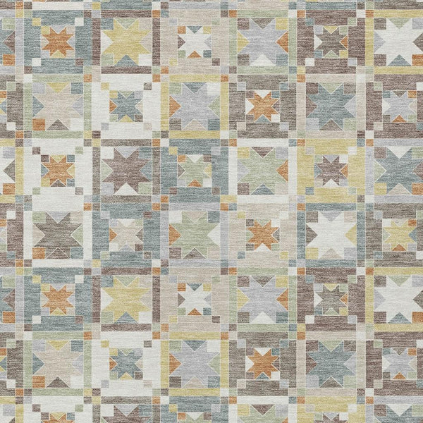 Ivory Brown Patchwork Polyester Area Rug Washable Uv Resistant for Indoor Outdoor Use