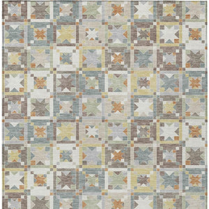 Ivory Brown Patchwork Polyester Area Rug Washable Uv Resistant for Indoor Outdoor Use