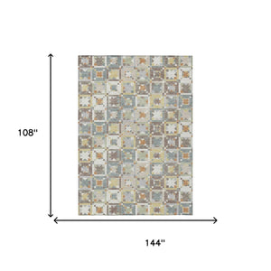 Ivory Brown Patchwork Polyester Area Rug Washable Uv Resistant for Indoor Outdoor Use