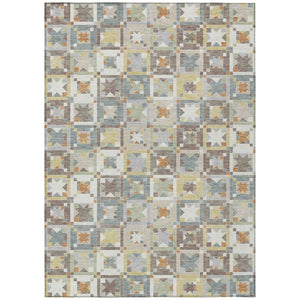 Ivory Brown Patchwork Polyester Area Rug Washable Uv Resistant for Indoor Outdoor Use