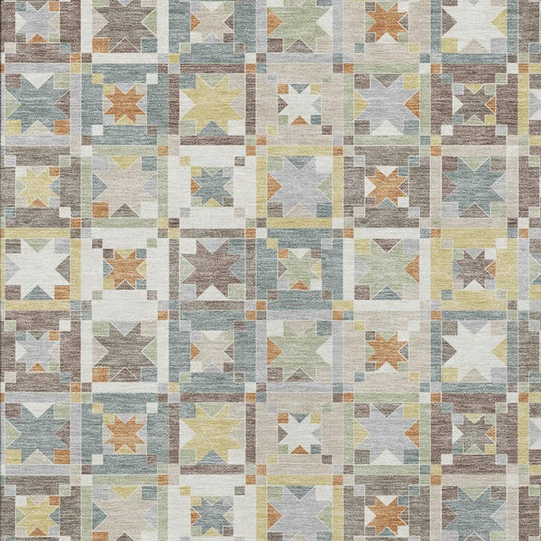 Ivory Brown Patchwork Polyester Area Rug Washable Uv Resistant for Indoor Outdoor Use