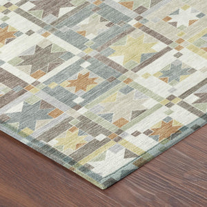 Ivory Brown Patchwork Polyester Area Rug Washable Uv Resistant for Indoor Outdoor Use