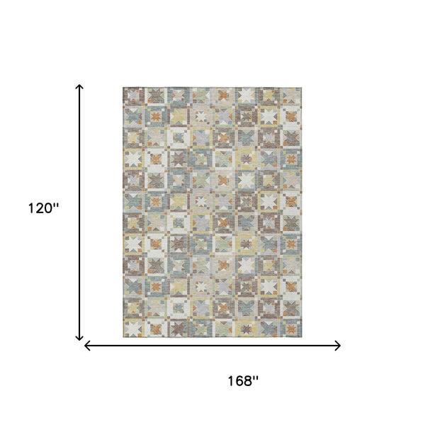 Ivory Brown Patchwork Polyester Area Rug Washable Uv Resistant for Indoor Outdoor Use