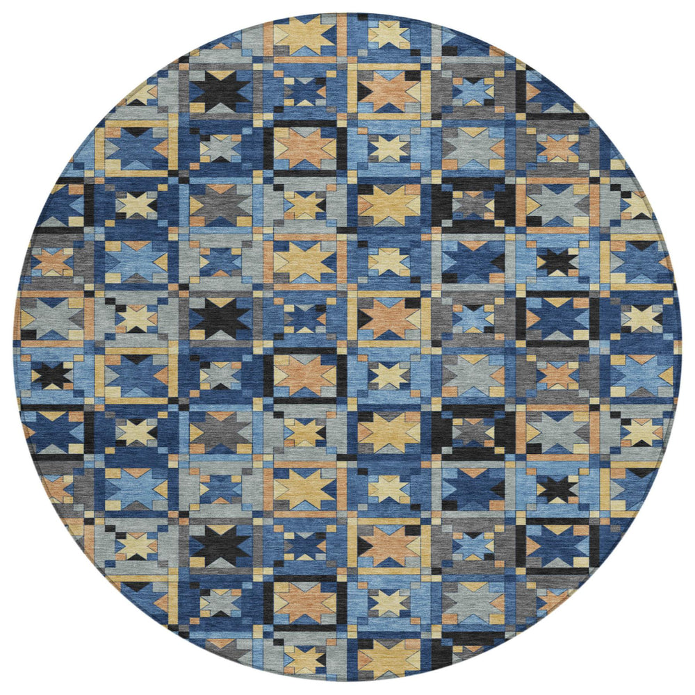 HomeRoots 8 Foot Round Patchwork Polyester Area Rug Washable Uv Resistant Indoor Outdoor Use 730392