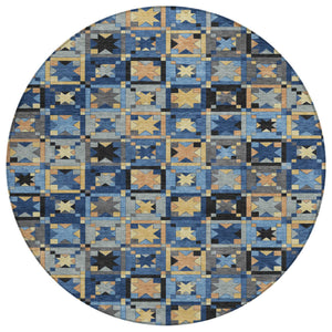 HomeRoots 8 Foot Round Patchwork Polyester Area Rug Washable Uv Resistant Indoor Outdoor Use 730392