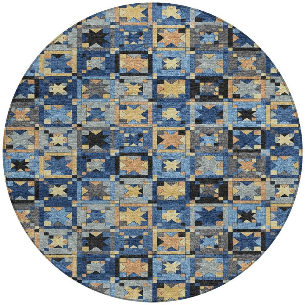 HomeRoots 8 Foot Round Patchwork Polyester Area Rug Washable Uv Resistant Indoor Outdoor Use 730392