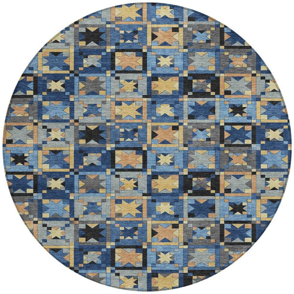 8 Foot Round Patchwork Polyester Area Rug Washable Uv Resistant Indoor Outdoor Use