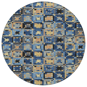 8 Foot Round Patchwork Polyester Area Rug Washable Uv Resistant Indoor Outdoor Use