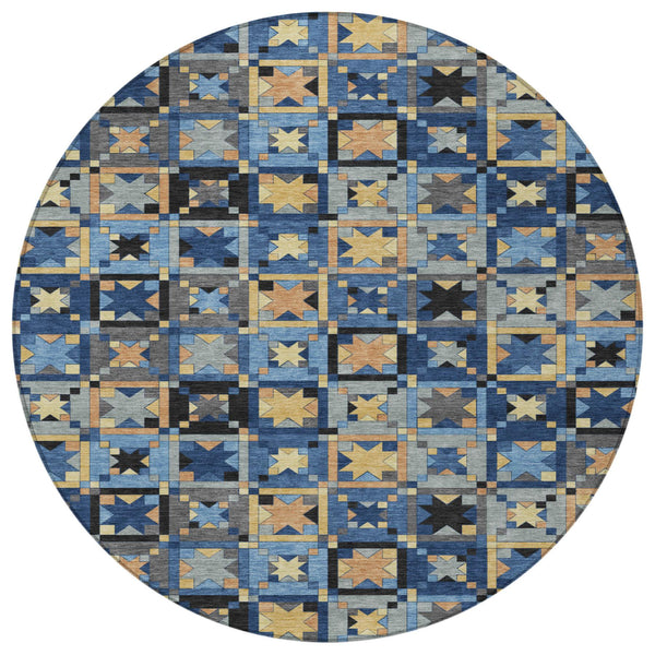 8 Foot Round Patchwork Polyester Area Rug Washable Uv Resistant Indoor Outdoor Use