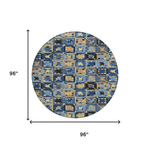 8 Foot Round Patchwork Polyester Area Rug Washable Uv Resistant Indoor Outdoor Use