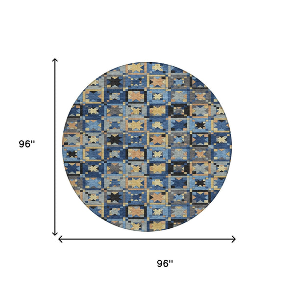 8 Foot Round Patchwork Polyester Area Rug Washable Uv Resistant Indoor Outdoor Use