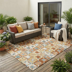 Patchwork Polyester Area Rug Washable Uv Resistant for Indoor Outdoor Patios and Living Rooms