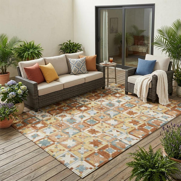 Patchwork Polyester Area Rug Washable Uv Resistant for Indoor Outdoor Patios and Living Rooms