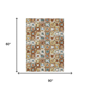 Patchwork Polyester Area Rug Washable Uv Resistant for Indoor Outdoor Patios and Living Rooms