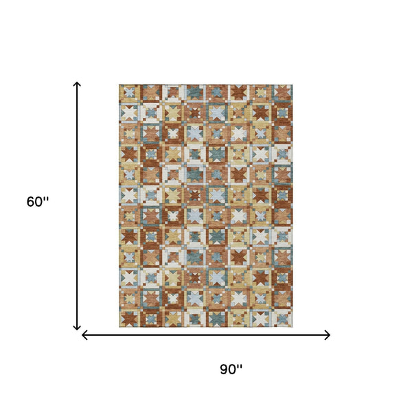 Patchwork Polyester Area Rug Washable Uv Resistant for Indoor Outdoor Patios and Living Rooms