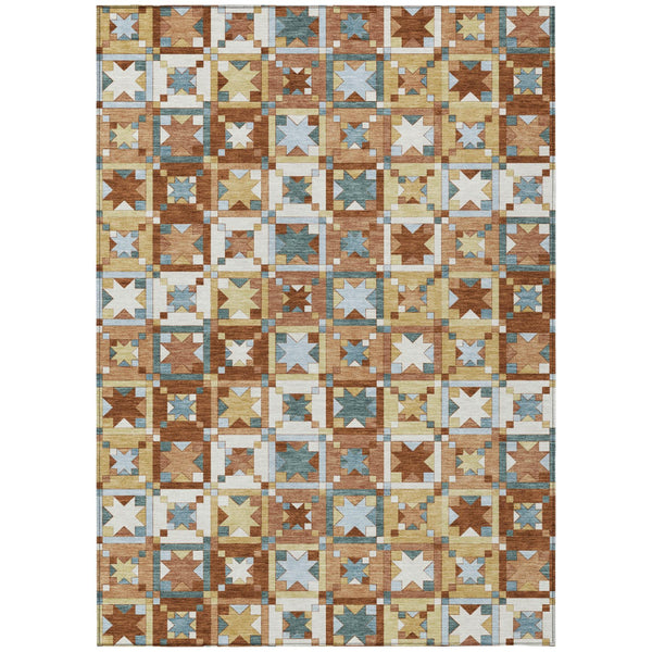 Patchwork Polyester Area Rug Washable Uv Resistant for Indoor Outdoor Patios and Living Rooms