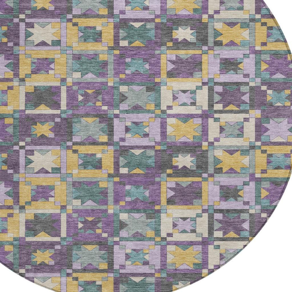 8 Foot Round Patchwork Polyester Area Rug Indoor Outdoor Machine Washable Non-slip
