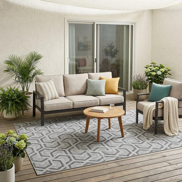 Geometric Polyester Area Rug Washable Low Pile for Indoor Outdoor Patio and Living Spaces