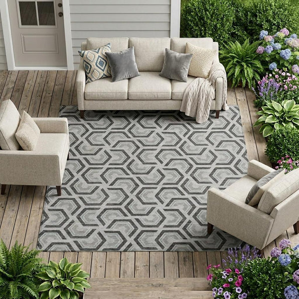Geometric Polyester Area Rug Washable Low Pile for Indoor Outdoor Patio and Living Spaces