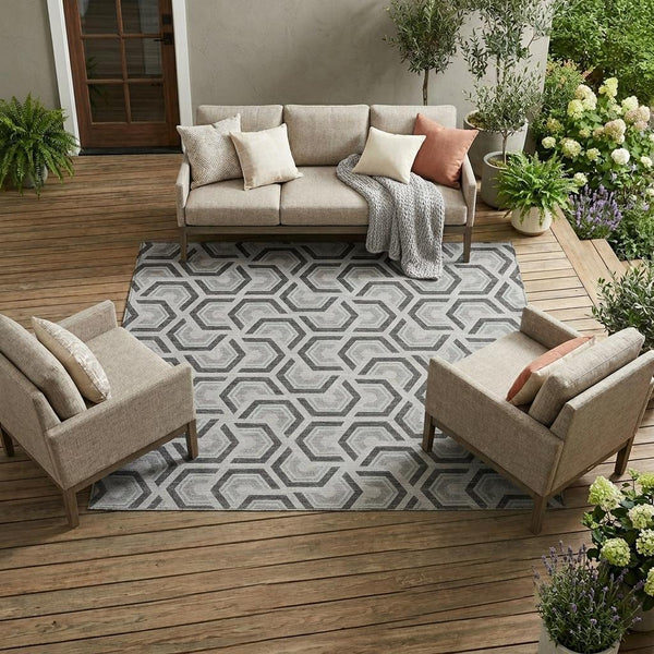 Geometric Polyester Area Rug Washable Low Pile for Indoor Outdoor Patio and Living Spaces