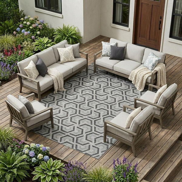 Geometric Polyester Area Rug Washable Low Pile for Indoor Outdoor Patio and Living Spaces