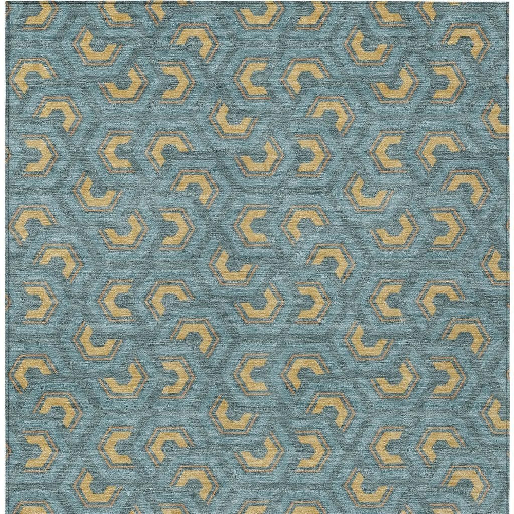 5x8 Geometric Polyester Area Rug Teal Copper Washable Indoor Outdoor Patio