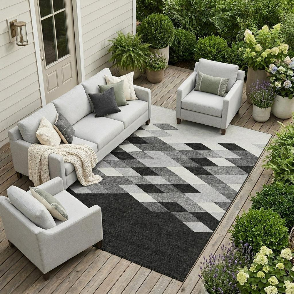 9x12 Geometric Polyester Indoor Outdoor Rug Washable Low Pile Patio Family Room