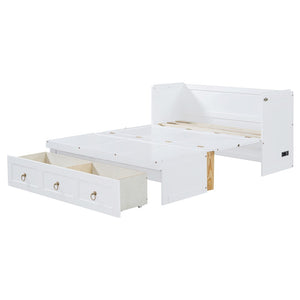English Elm Full Size Murphy Bed Cabinet with Usb Charging Drawer and Pine Wood Frame White LP000427AAK