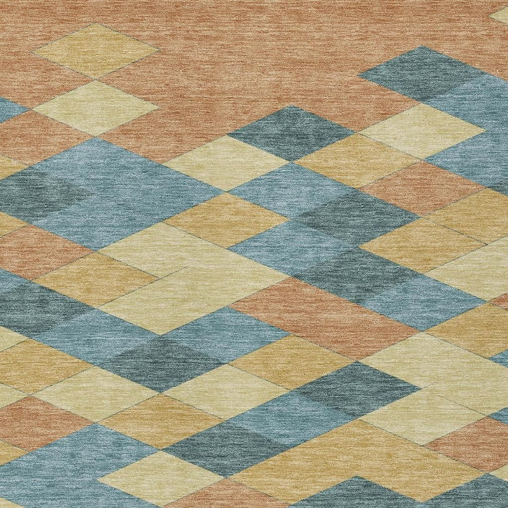 HomeRoots 5 X 8 Geometric Polyester Area Rug Washable Teal Copper Indoor Outdoor Use 730481