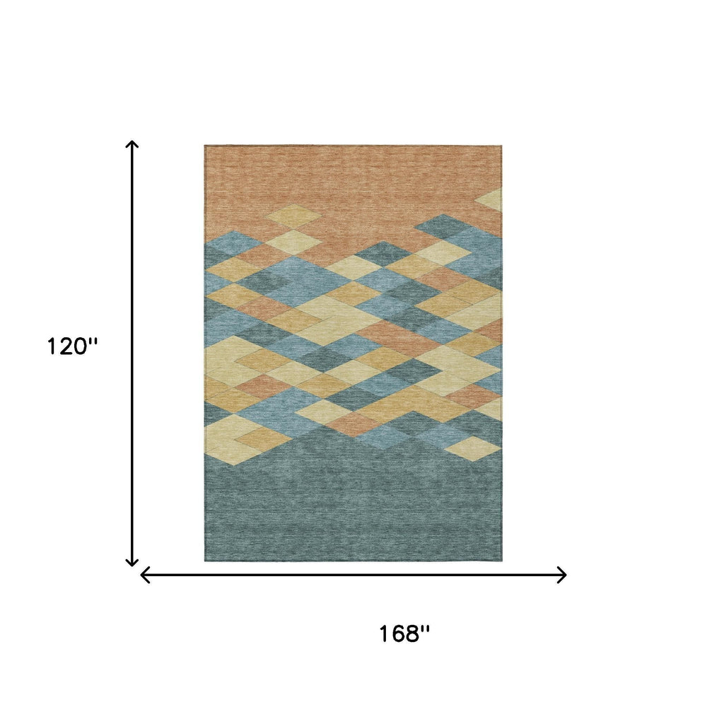 10 X 14 Geometric Polyester Indoor Outdoor Rug Washable Low Pile Patio Foyer