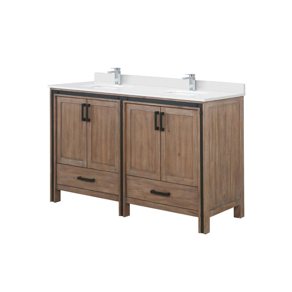 English Elm Rustic Barnwood Double Bath Vanity With White Quartz Top, Chrome Faucet & Ample Storage Space 60”W B2731P260626-GIGA