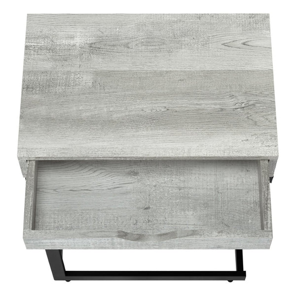 English Elm Accent C-shaped Sofa Side Table with Storage Drawer Grey Wood Grain Modern B2710P219279