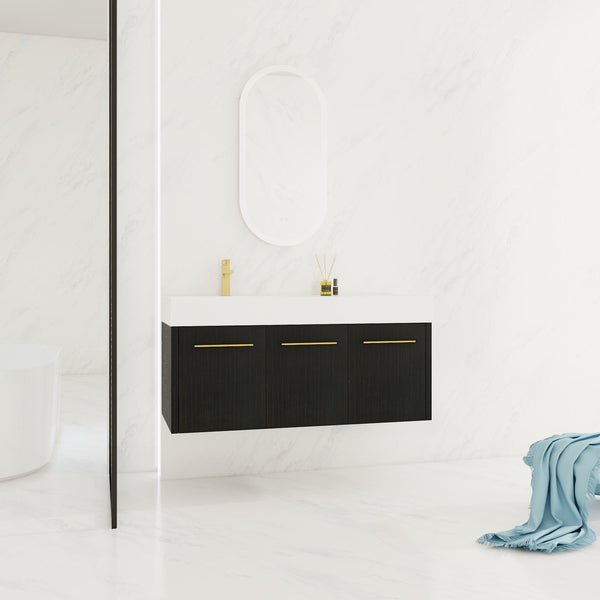 English Elm 48 Inch Wall-Mounted Bathroom Vanity With Sleek Resin Sink, Soft-Close Cabinet, Space-Saving Design W999S00263