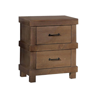 English Elm Wooden Nightstand With 2 Drawers In Antique Oak Finish - Stylish, Durable, And Timeless Bedroom Storage Solution B016P253784-GIGA